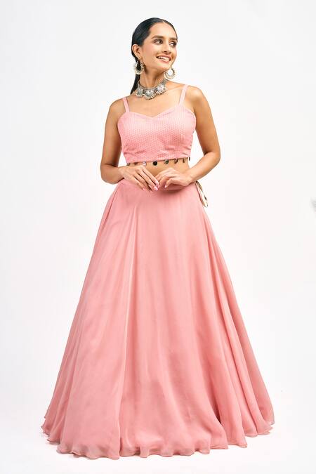 Shop Tanu Malhotra Peach Georgette, Organza Mirrors, Sequins Floral Butta Print Cape Skirt Set Shop_Tanu Malhotra_Peach Georgette, Organza Mirrors, Sequins Floral Butta Print Cape Skirt Set