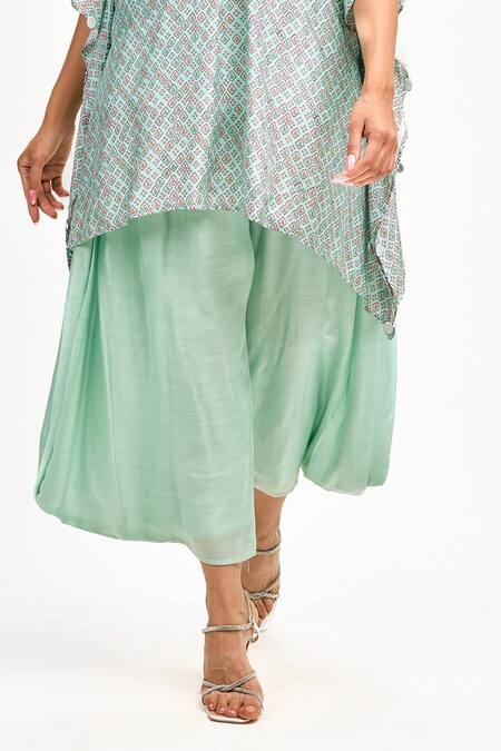 Shop Tanu Malhotra Blue Cotton, Silk Embroidery, Sequins V-neck Floral Butta Print Kaftan Pant Set Online at Aza Fashions Shop_Tanu Malhotra_Blue Cotton, Silk Embroidery, Sequins V-neck Floral Butta Print Kaftan Pant Set _Online_at_Aza_Fashions
