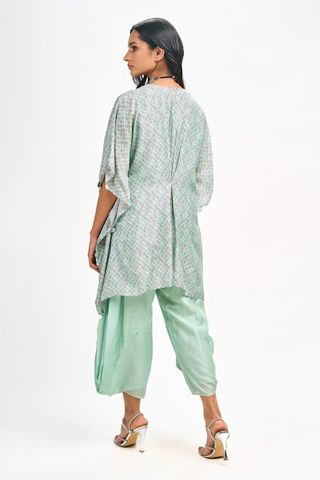 Buy Tanu Malhotra Blue Cotton, Silk Embroidery, Sequins V-neck Floral Butta Print Kaftan Pant Set Buy_Tanu Malhotra_Blue Cotton, Silk Embroidery, Sequins V-neck Floral Butta Print Kaftan Pant Set