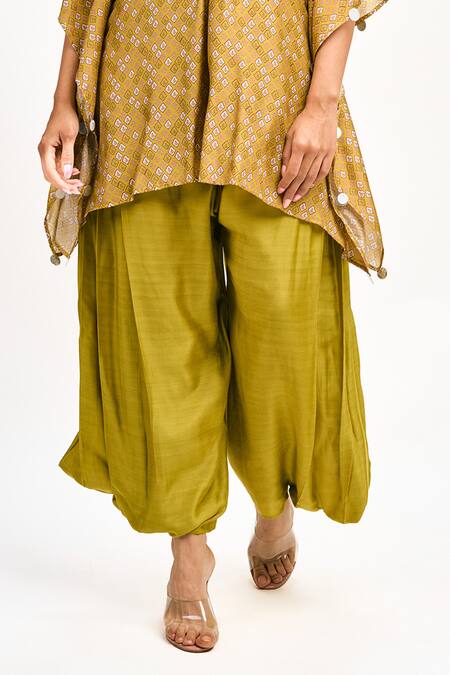 Shop Tanu Malhotra Yellow Cotton, Silk Sequins, Embroidery Floral Print Kaftan Draped Pant Set Online at Aza Fashions Shop_Tanu Malhotra_Yellow Cotton, Silk Sequins, Embroidery Floral Print Kaftan Draped Pant Set _Online_at_Aza_Fashions
