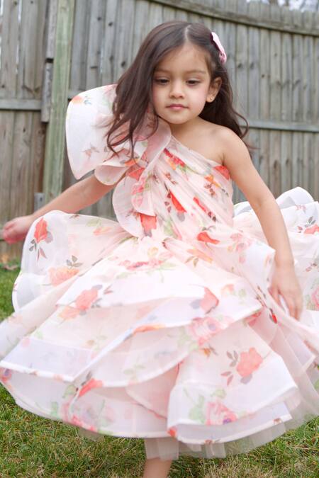 Buy_Janyas Closet_Peach Organza Floral Dolce Ruffle Dress