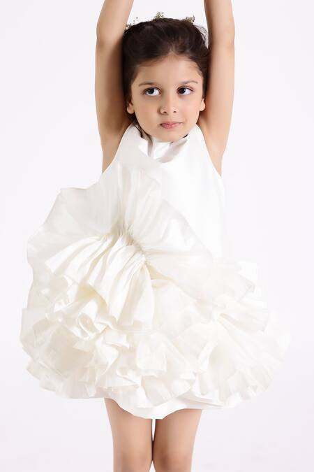 Buy Janyas Closet White Taffeta Silk Solid Ruffles Dream Dress Online at Aza Fashions Buy_Janyas Closet_White Taffeta Silk Solid Ruffles Dream Dress_Online_at_Aza_Fashions