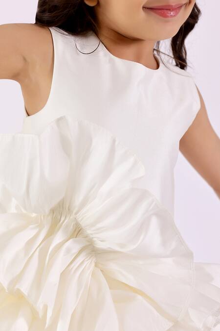 Shop Janyas Closet White Taffeta Silk Solid Ruffles Dream Dress Online at Aza Fashions Shop_Janyas Closet_White Taffeta Silk Solid Ruffles Dream Dress_Online_at_Aza_Fashions