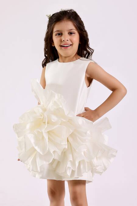 Janyas Closet_White Taffeta Silk Solid Ruffles Dream Dress_at_Aza_Fashions