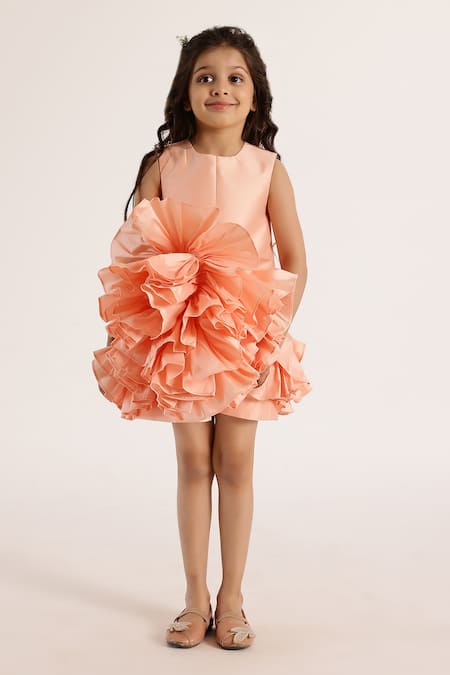 Buy_Janyas Closet_Peach Taffeta, Silk Ruffles Dream Solid Dress 