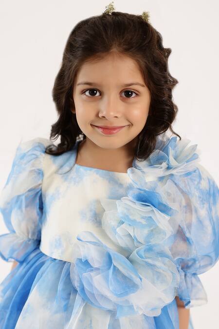 Janyas Closet_Blue Organza Printed Abstract Cloud Dreamer Dress_Online_at_Aza_Fashions