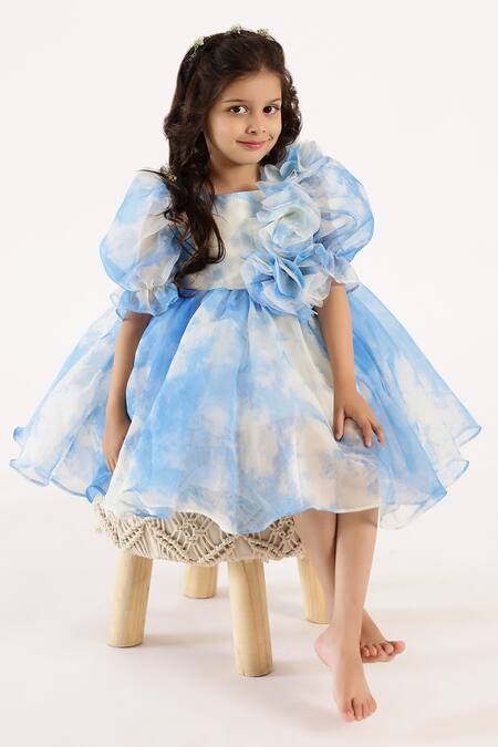 Buy_Janyas Closet_Blue Organza Printed Abstract Cloud Dreamer Dress_Online_at_Aza_Fashions