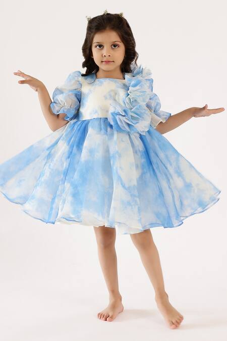 Shop_Janyas Closet_Blue Organza Printed Abstract Cloud Dreamer Dress_Online_at_Aza_Fashions