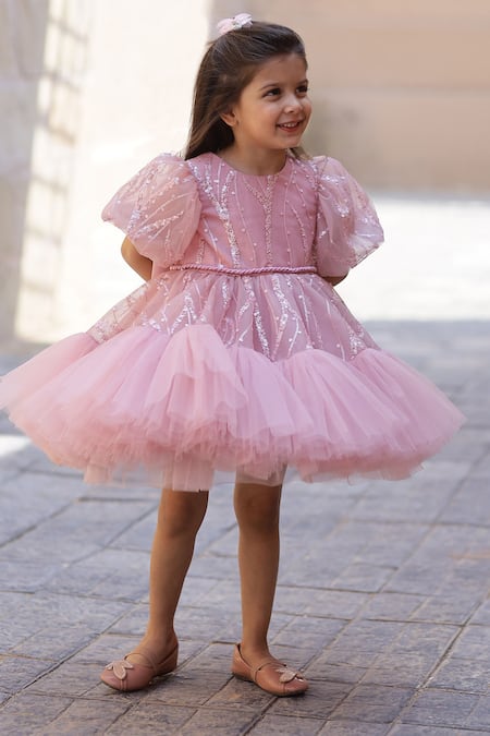 Buy_Janyas Closet_Purple Net Embellished Sequin Majesty Ruffle Dress _Online_at_Aza_Fashions