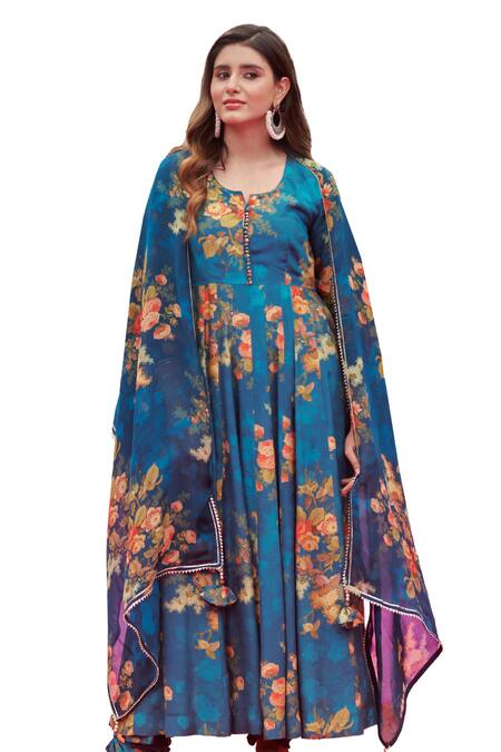 Buy Karaj Jaipur Blue Muslin, Chanderi, Organza Gota Patti, Embroidery Flower Print Anarkali Set Online at Aza Fashions Buy_Karaj Jaipur_Blue Muslin, Chanderi, Organza Gota Patti, Embroidery Flower Print Anarkali Set _Online_at_Aza_Fashions
