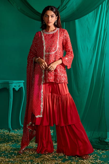 Mustard Moon By Neyha And Vrinda Sequin Embroidered Kurta Sharara Set 