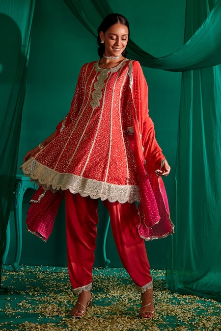 Mustard Moon By Neyha And Vrinda Mukaish Embroidered A-Line Kurta Salwar Set 