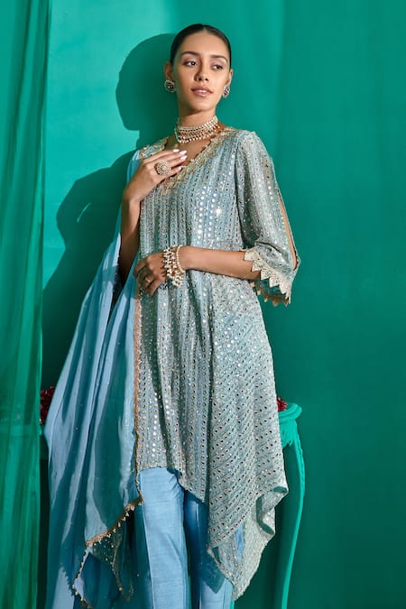 Mustard Moon By Neyha And Vrinda Mirror Work Kurta Pant Set 