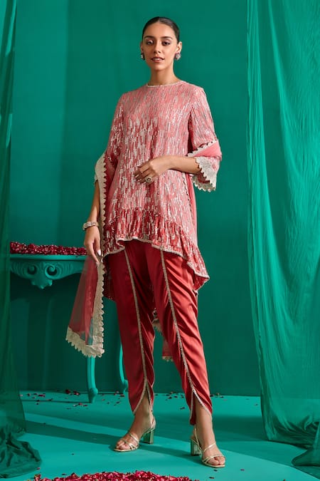 Mustard Moon By Neyha And Vrinda Abstract Sequin Work Kurta Tulip Pant Set 