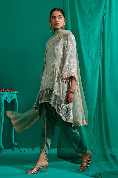 Mustard Moon By Neyha And Vrinda Abstract Sequin Embroidered Kurta Tulip Pant Set 