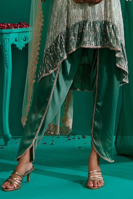 Shop Mustard Moon By Neyha And Vrinda Green Georgette, Net, Satin Sequins Abstract Embroidered Kurta Tulip Pant Set Online at Aza Fashions Shop_Mustard Moon By Neyha And Vrinda_Green Georgette, Net, Satin Sequins Abstract Embroidered Kurta Tulip Pant Set _Online_at_Aza_Fashions