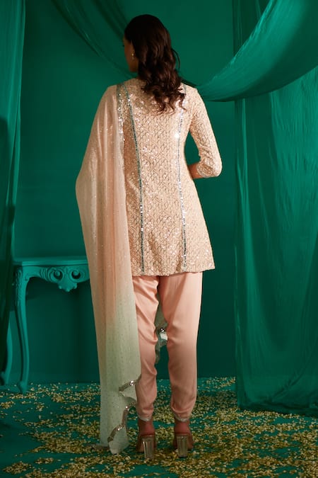 Mustard Moon By Neyha And Vrinda Sequin Embroidered Kurta Tulip Pant Set 