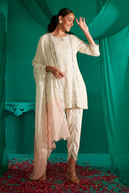 Mustard Moon by Neyha and Vrinda Sequin Butti Embroidered Kurta Tulip Pant Set 