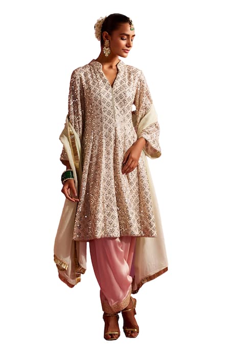 Buy Mustard Moon By Neyha And Vrinda Ivory Georgette Sequins, Embroidery Split V-neck Work Kurta Salwar Set Online at Aza Fashions Buy_Mustard Moon By Neyha And Vrinda_Ivory Georgette Sequins, Embroidery Split V-neck Work Kurta Salwar Set _Online_at_Aza_Fashions