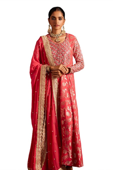 Mustard Moon By Neyha And Vrinda Coral Brocade, Silk, Cotton, Chiffon Sequins, Embroidery, Anarkali Churidar Set Online at Aza Fashions Mustard Moon By Neyha And Vrinda_Coral Brocade, Silk, Cotton, Chiffon Sequins, Embroidery, Anarkali Churidar Set _Online_at_Aza_Fashions