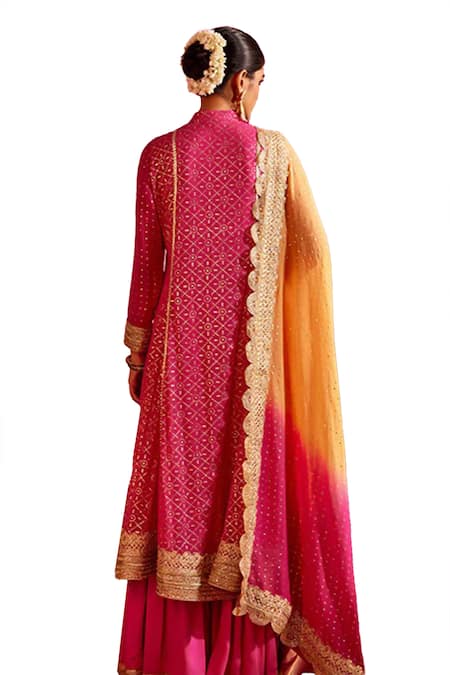 Mustard Moon By Neyha And Vrinda Pink Georgette Lace, Mirrors, Embroidery Bandeau Neck Kurta Sharara Set at Aza Fashions Mustard Moon By Neyha And Vrinda_Pink Georgette Lace, Mirrors, Embroidery Bandeau Neck Kurta Sharara Set _at_Aza_Fashions