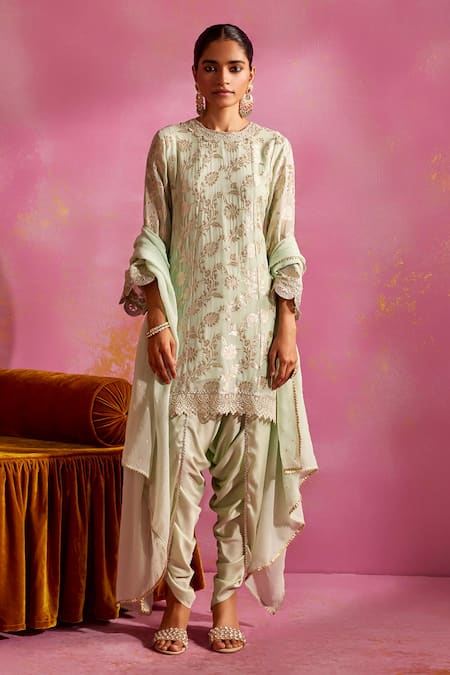 Mustard Moon by Neyha and Vrinda Floral Woven Pattern Kurta Dhoti Pant Set 