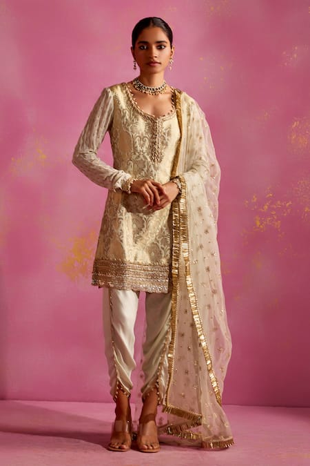 Mustard Moon by Neyha and Vrinda Lace Embroidered Kurta Tulip Pant Set 