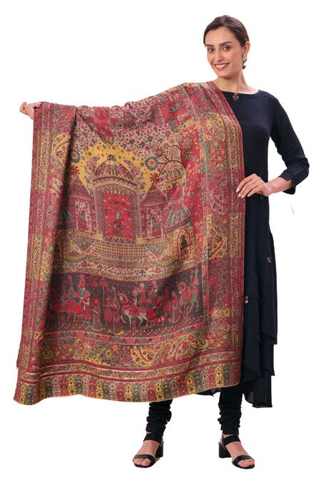 Shop_Taroob_Beige Jaal Embroidery Mughal Darbar Work Shawl _Online_at_Aza_Fashions