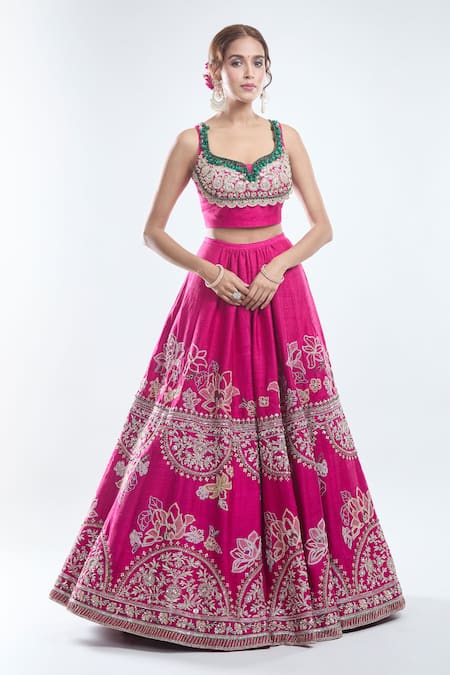 Ridhi Mehra_Pink Silk Beads, Sequins, Cut Work Meetha Floral Embroidered Bridal Lehenga Set_Online_at_Aza_Fashions