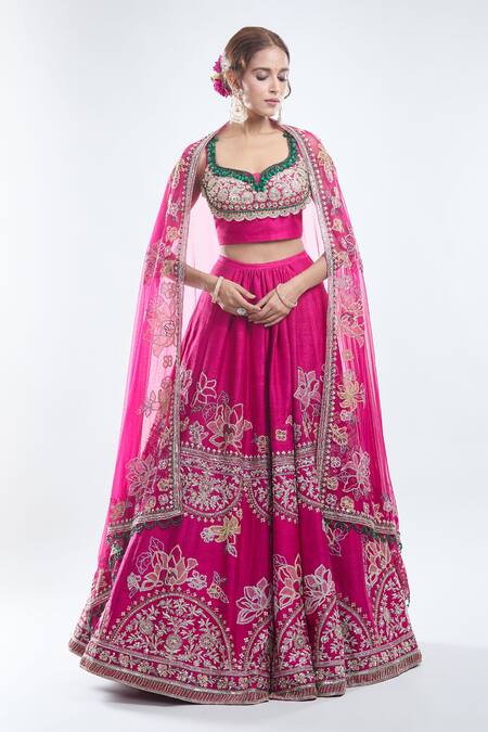 Ridhi Mehra_Pink Silk Beads, Sequins, Cut Work Meetha Floral Embroidered Bridal Lehenga Set_at_Aza_Fashions