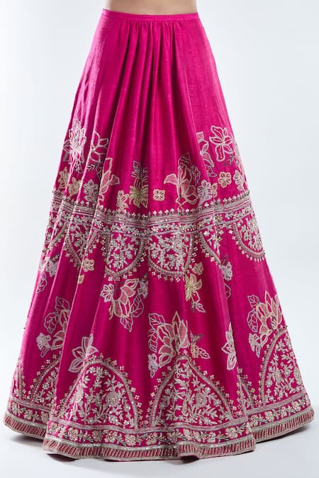 Buy_Ridhi Mehra_Pink Silk Beads, Sequins, Cut Work Meetha Floral Embroidered Bridal Lehenga Set