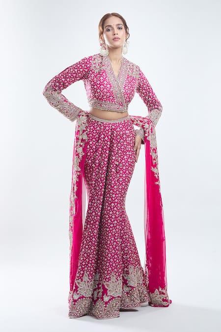 Ridhi Mehra Pink Embroidery Sequin V Neck Work Fishcut Lehenga Set 