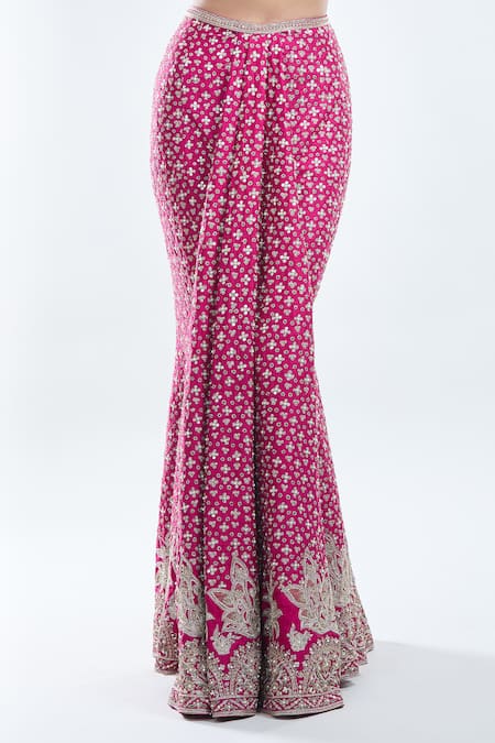 Buy_Ridhi Mehra_Pink Silk, Chiffon Sequins, Beads, Zari V-neck Work Fishcut Lehenga Set_Online_at_Aza_Fashions