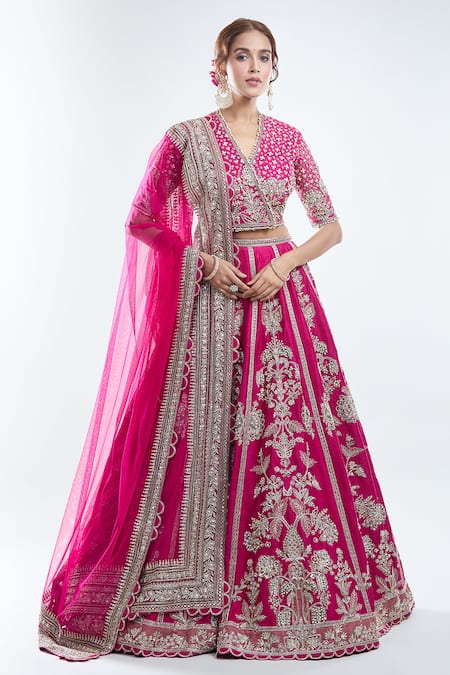 Ridhi Mehra Floral Stripe Embroidered Bridal Lehenga Set 