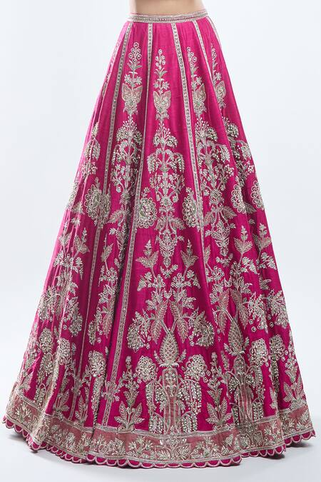 Buy_Ridhi Mehra_Pink Silk, Georgette Beads, Floral Stripe Embroidered Bridal Lehenga Set 