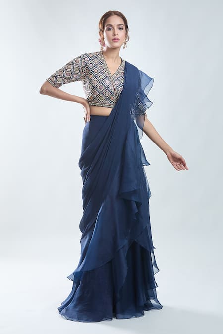 Ridhi Mehra Pre-Draped Ruffle Saree With Embroidered Blouse 