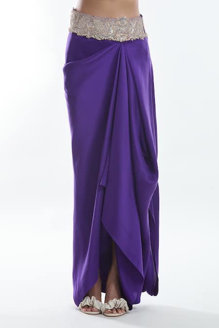 Anamika Khanna_White Silk Zari, Beads, Sequins Square Neck Zardozi Embroidered Cape Skirt Set_Online_at_Aza_Fashions