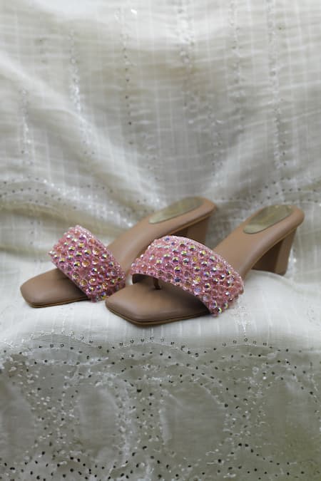 Foot Fuel Pink Crystal Embellished Heels 