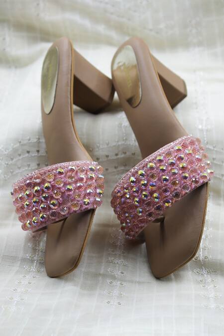 Foot Fuel_Pink Crystals, Beads Embellished Heels _Online_at_Aza_Fashions