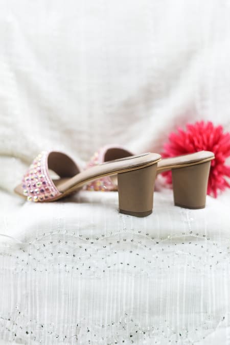 Shop_Foot Fuel_Pink Crystals, Beads Embellished Heels _Online_at_Aza_Fashions