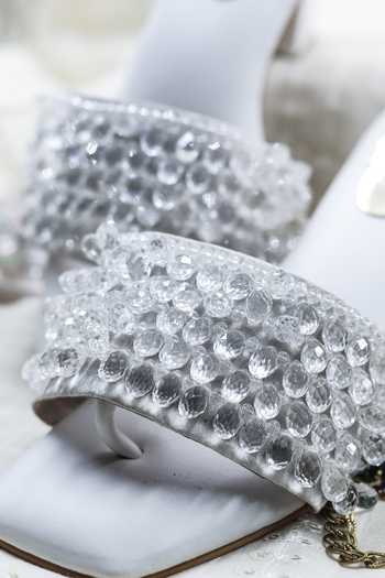 Buy_Foot Fuel_White Crystals, Beads Thread Embellished Heels 