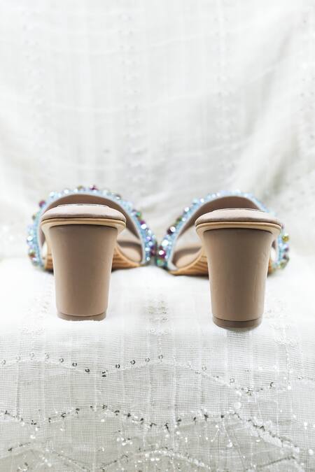 Foot Fuel_Blue Crystals, Beads Studded Heels _Online_at_Aza_Fashions