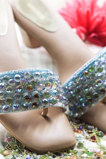 Shop_Foot Fuel_Blue Crystals, Beads Studded Heels _Online_at_Aza_Fashions