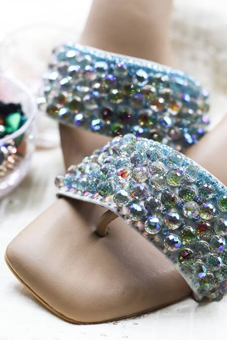 Foot Fuel_Blue Crystals, Beads Studded Heels _at_Aza_Fashions