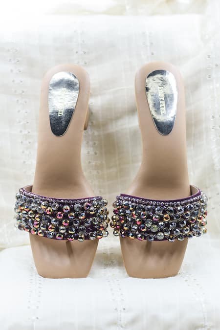 Shop_Foot Fuel_Purple Crystals, Beads Studded Heels _Online_at_Aza_Fashions
