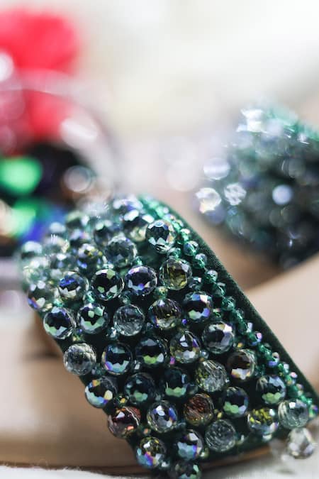 Buy_Foot Fuel_Green Crystals, Beads, Embroidery Thread And Embellished Heels _Online_at_Aza_Fashions