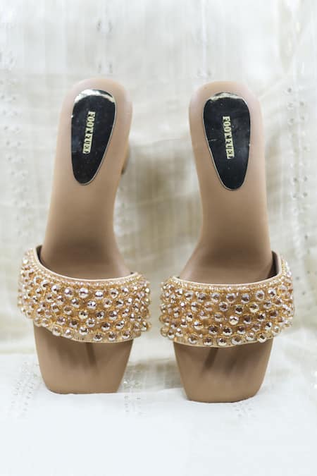 Foot Fuel_Brown Crystals, Beads And Studded Heels _Online_at_Aza_Fashions