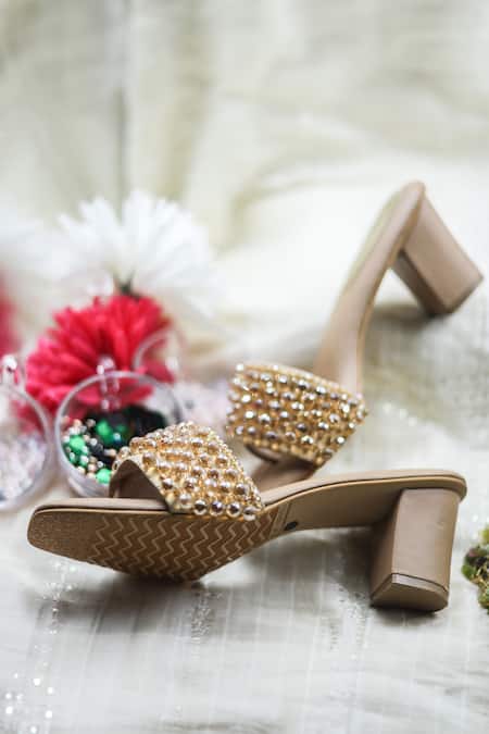 Shop_Foot Fuel_Brown Crystals, Beads And Studded Heels _Online_at_Aza_Fashions