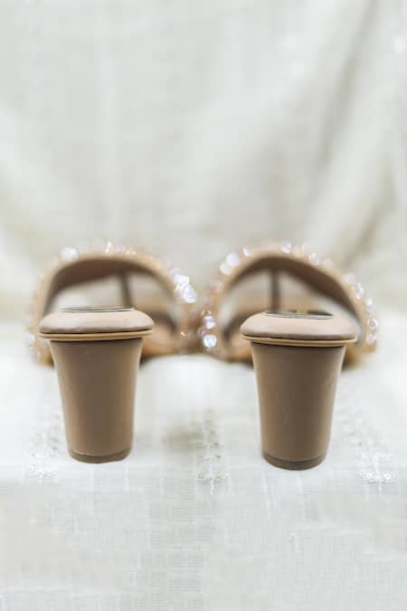 Foot Fuel_Brown Crystals, Beads And Studded Heels _at_Aza_Fashions