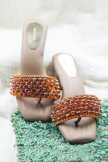 Foot Fuel Thread & Bead Studded Heels 